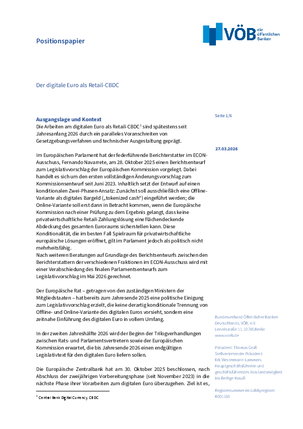 Publikation VÖB Position zum digitalen Euro