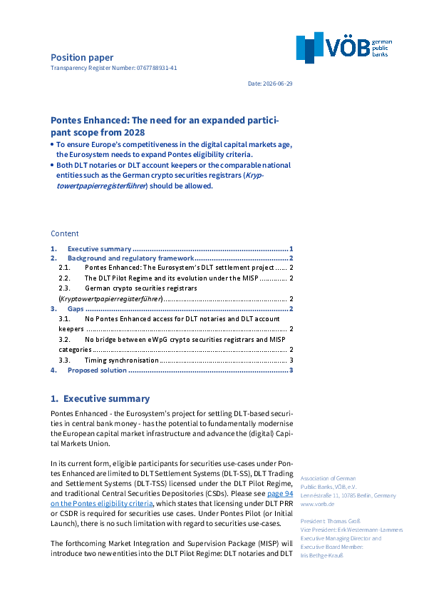 Publikation VÖB Position: Pontes Enhanced – The need for an expanded participant scope from 2028