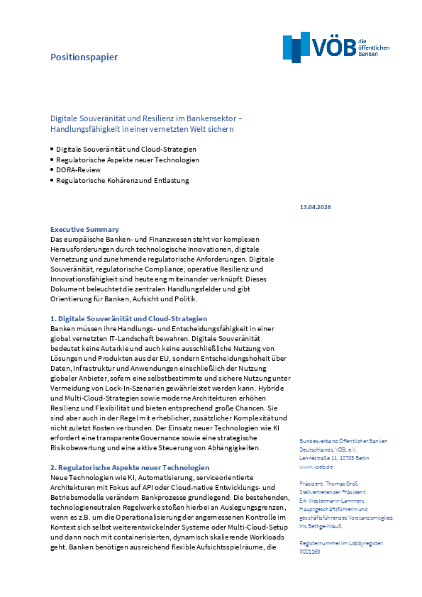 Publikation Digitale Souveränität und Resilienz im Bankensektor